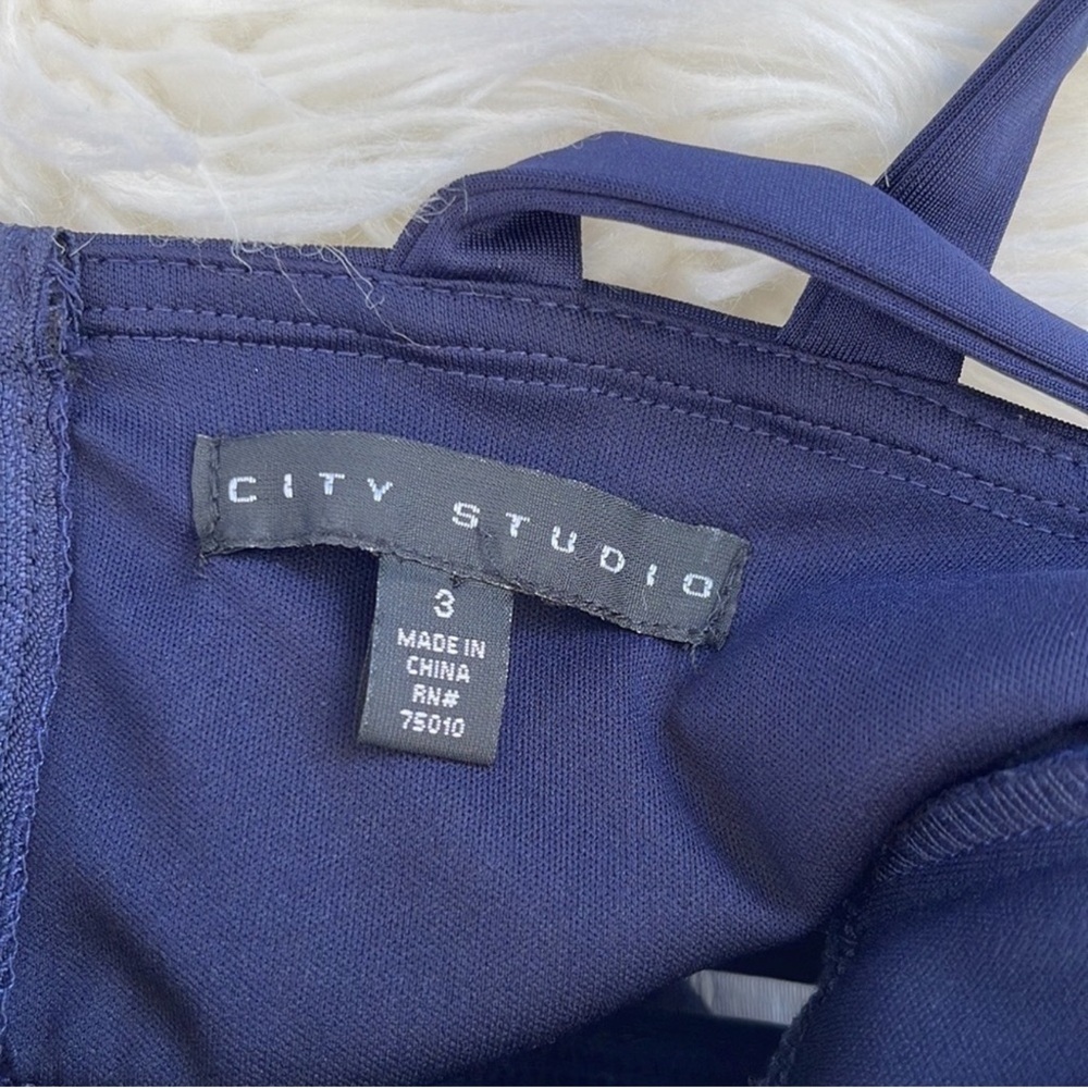 City Studio Navy Fit-and-Flare Mini Dress with Striped Waist Size 3 - Picture 9 of 11